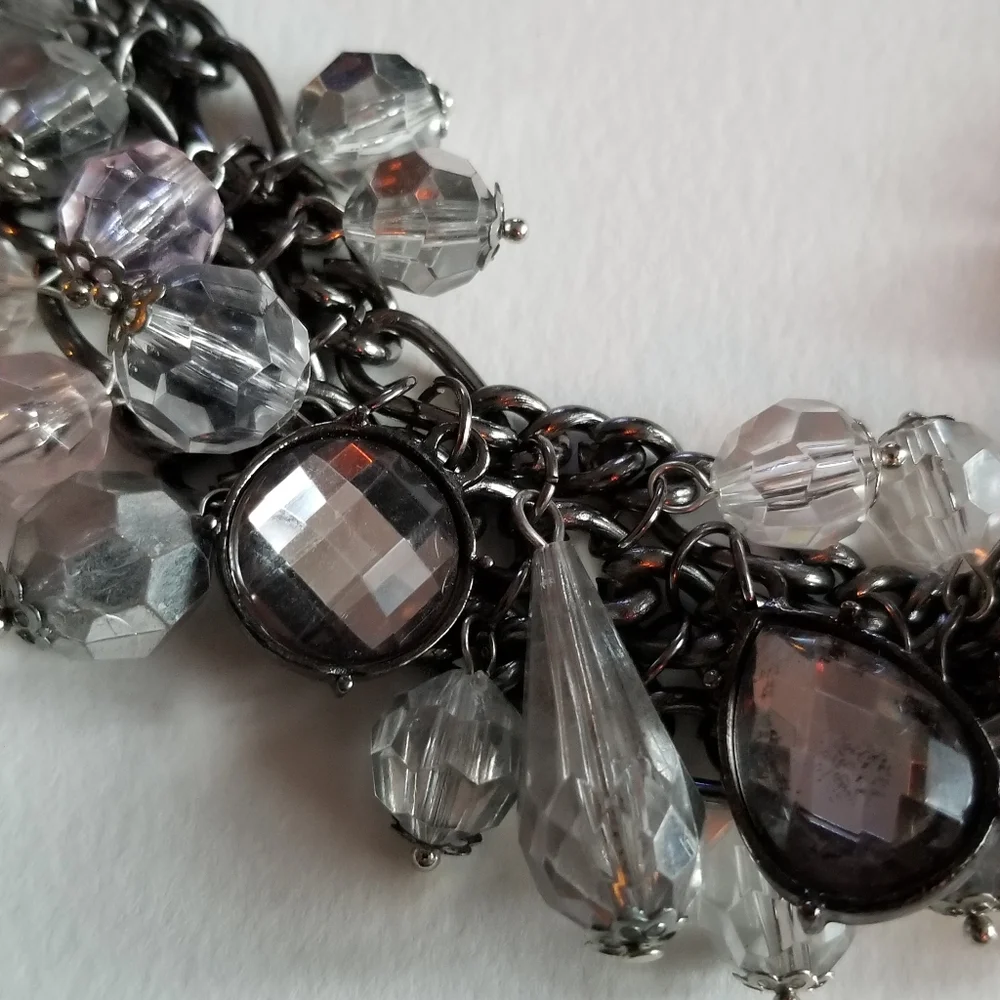 Charm bracelet crystals dark silver tone metal